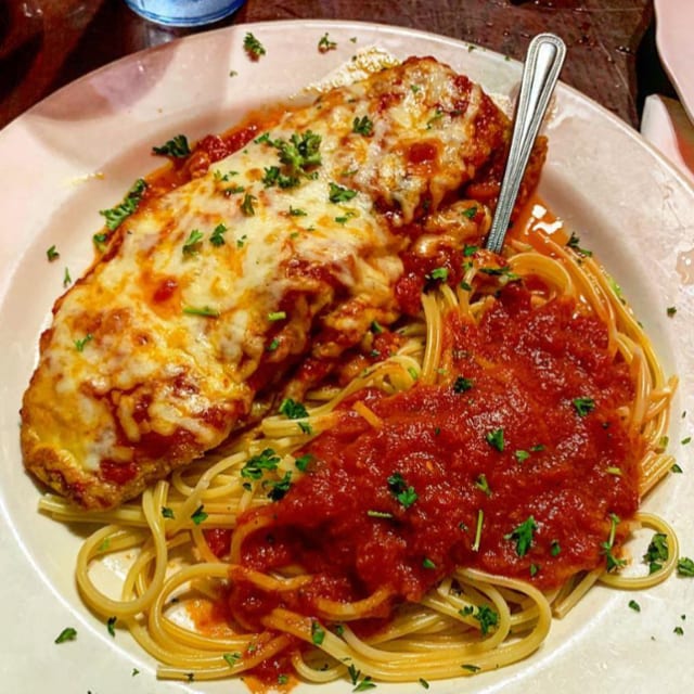 Eggplant Parmigiana dinner.