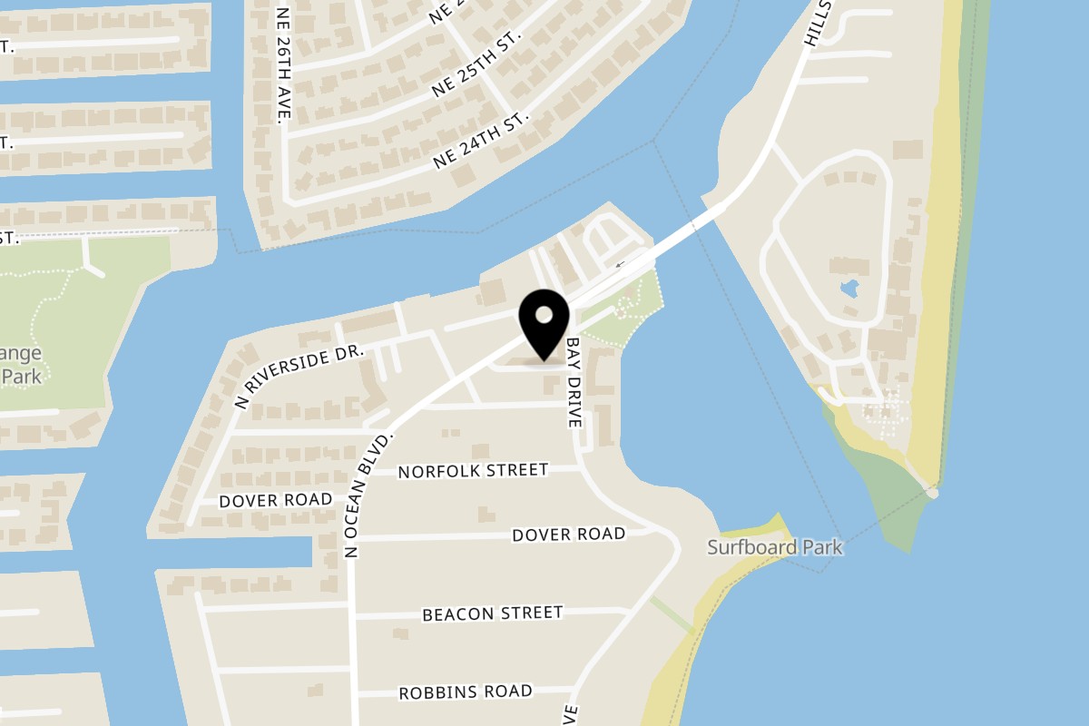 Map showing the location of Ruby's by the Sea on 2608 N Ocean Blvd in Pompano Beach